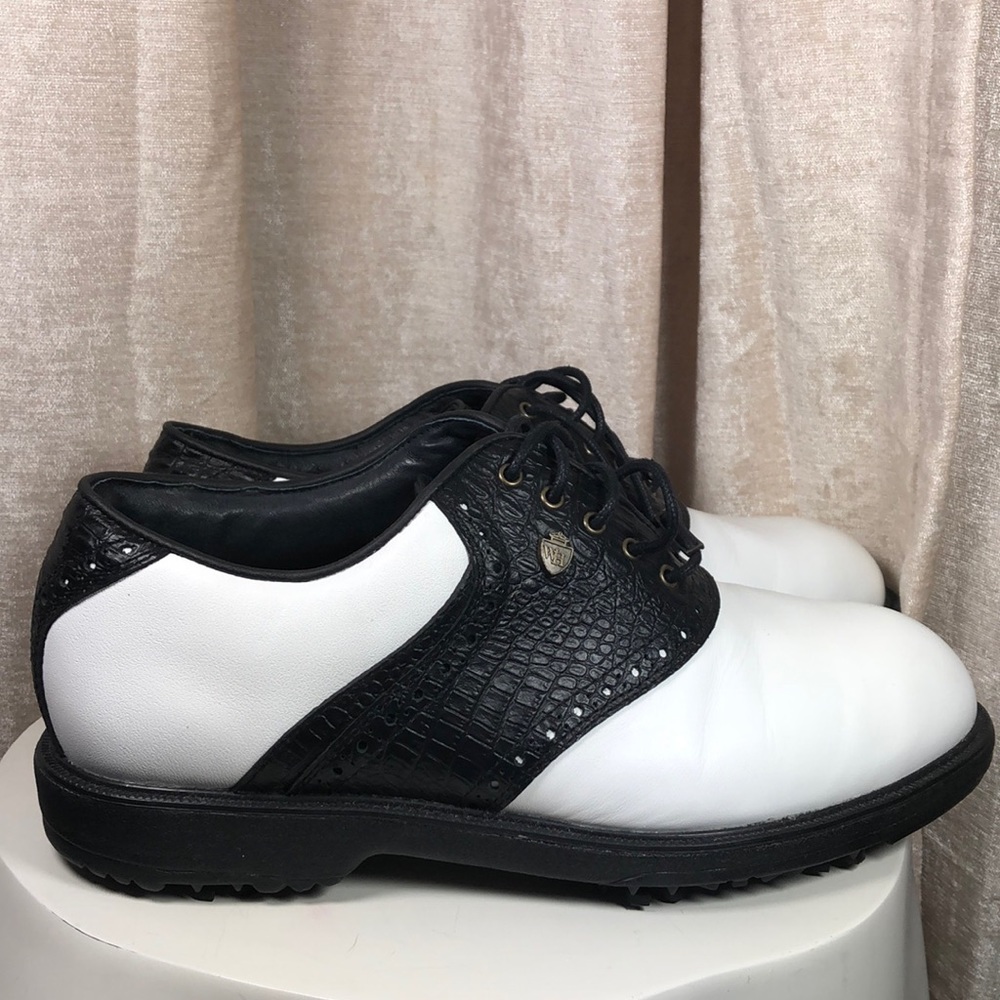 Walter Hagen Mens Black & White Oxford Golf Shoes Siz… Gem